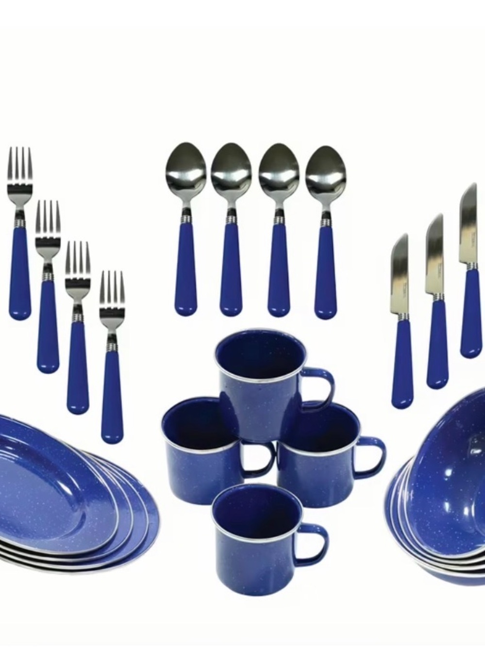 Ozark Trail  Blue Enamel-Style 24 Piece Camp Dinnerware & Cutlery Set